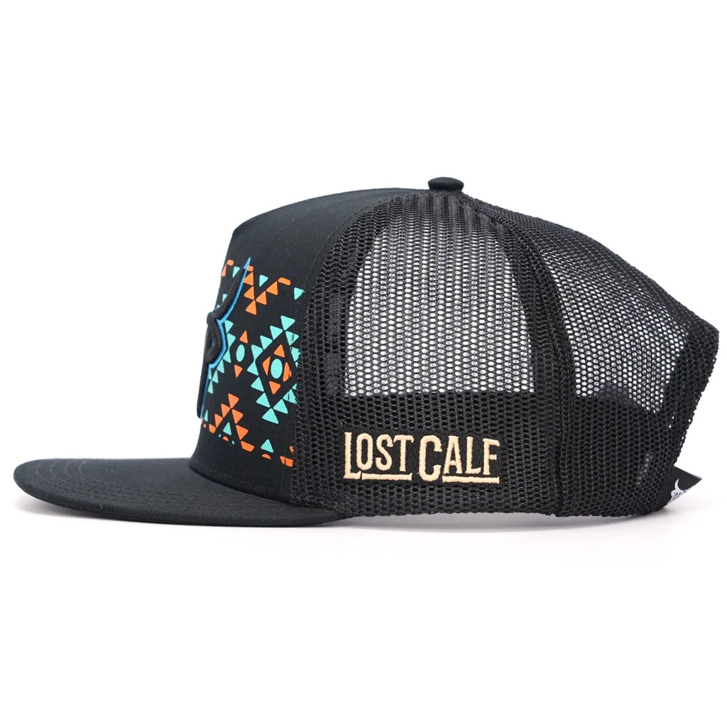 Lost Calf 3D Black Logo Turquoise Aztec - Hats Cap, One Size-X-Large, view 3