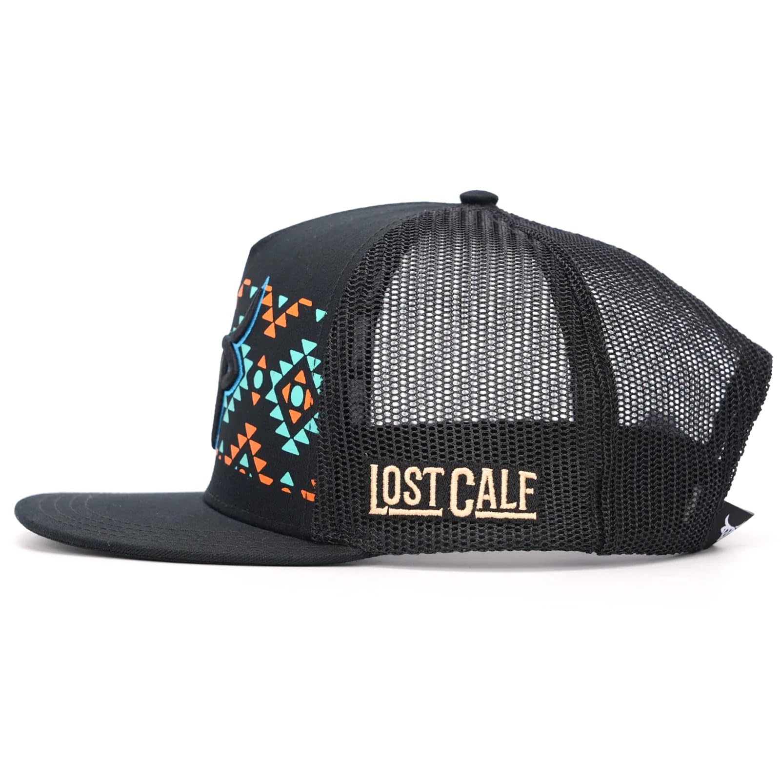 Lost Calf 3D Black Logo Turquoise Aztec - Hats Cap, One Size-X-Large