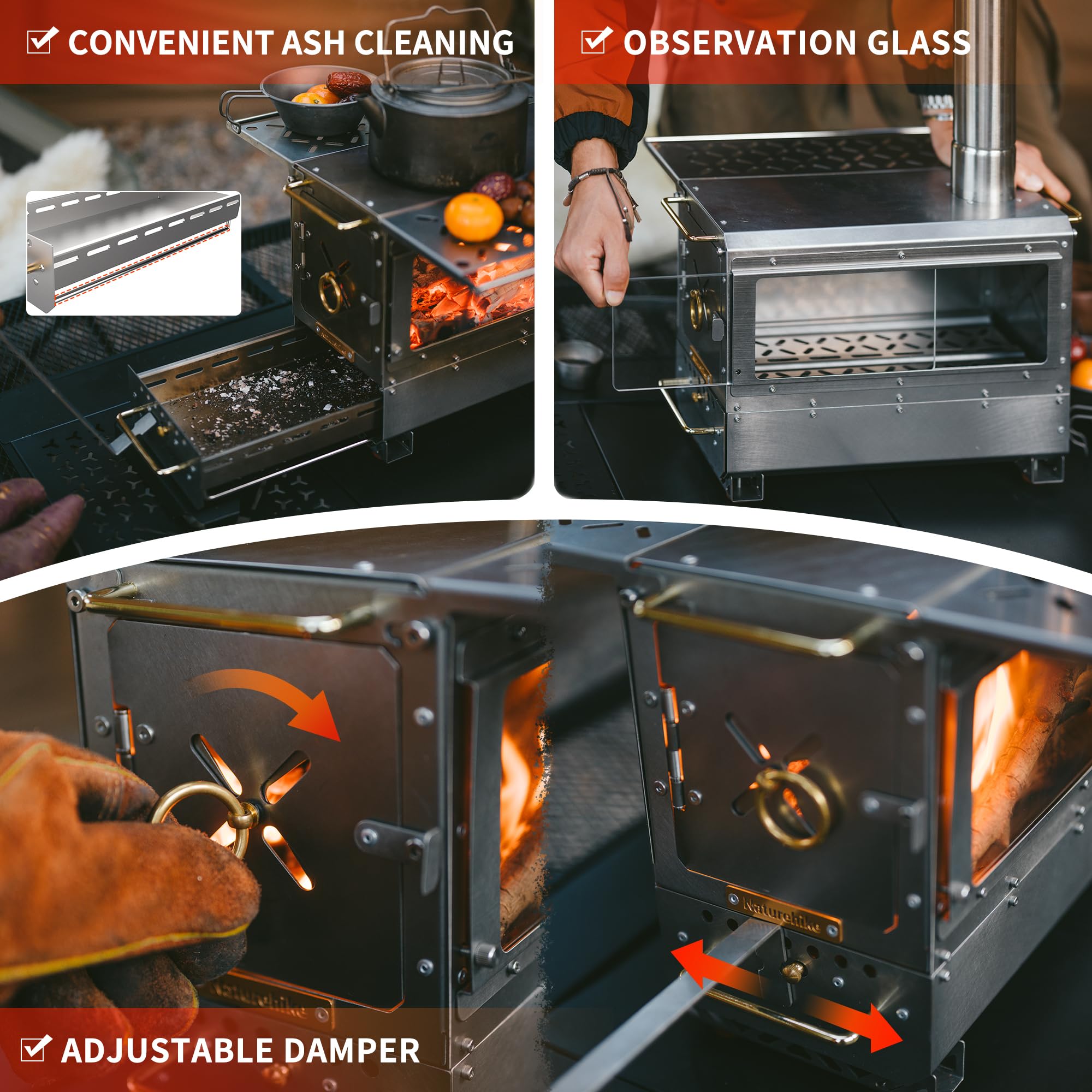 Naturehike Icefield Hot Tent Stove, Tabletop Camping Stove with Chimney Pipes, O