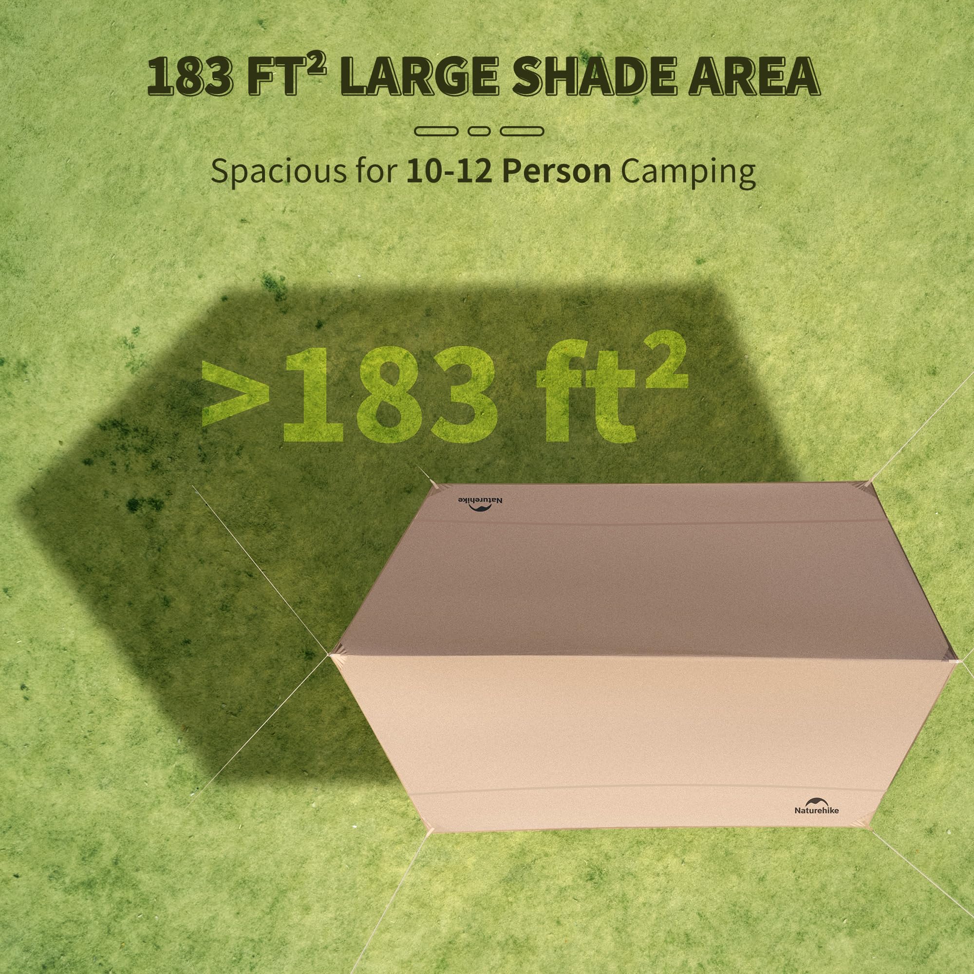 Naturehike Cloud Skies Camping Tent Tarp with Poles, Waterproof PU 18000mm+ Rain