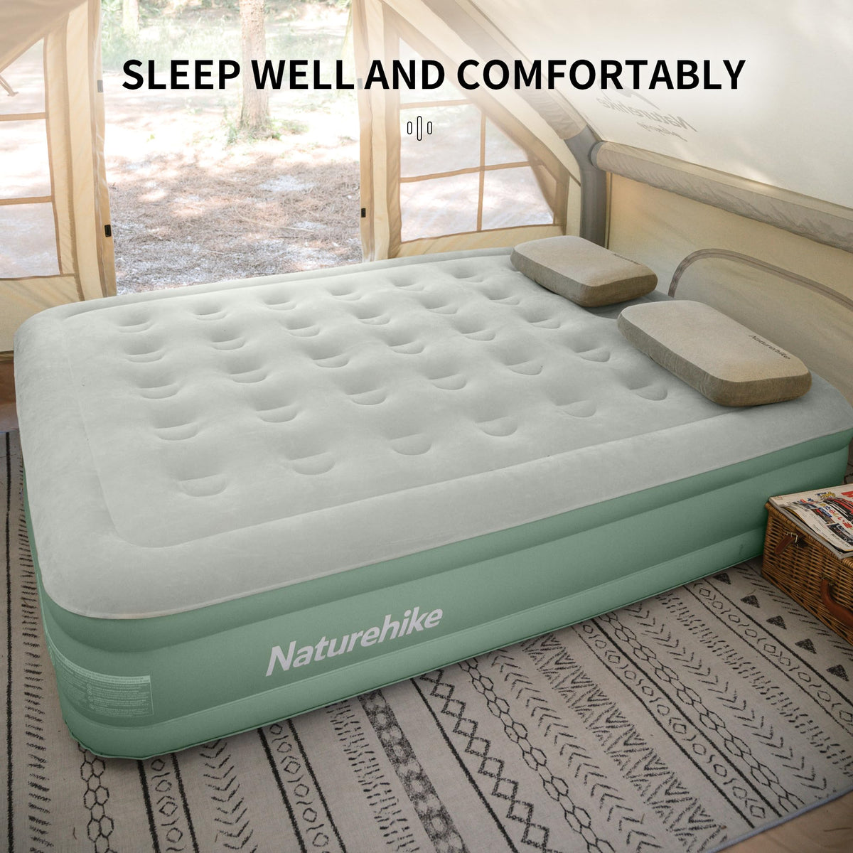 Naturehike Raised Twin Size Air Mattress, Camping Inflatable Bed with Built-in E