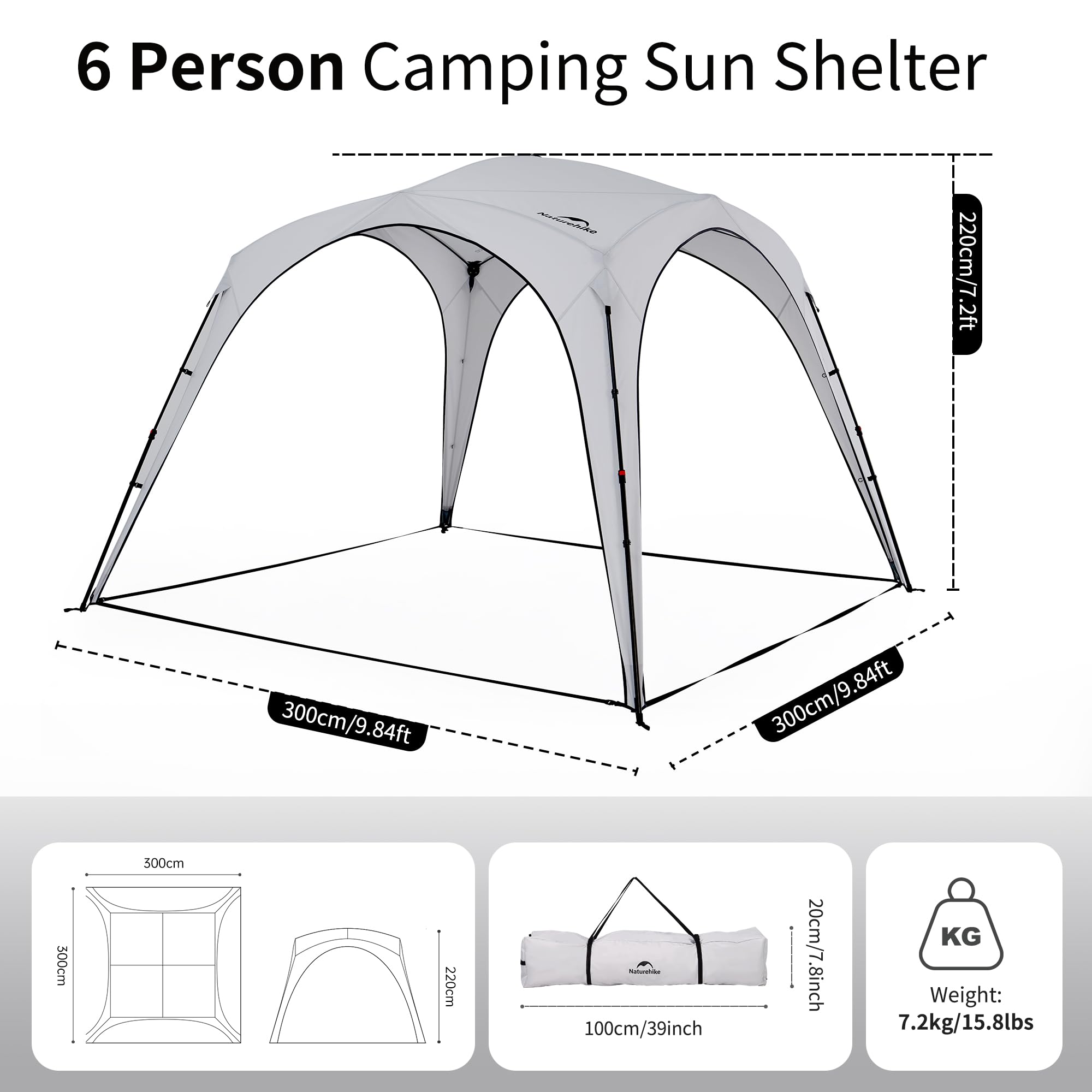 Naturehike Canopy Tent 10 x 10, 60S Easy Setup Instant Pop up Tent, Camping Sun