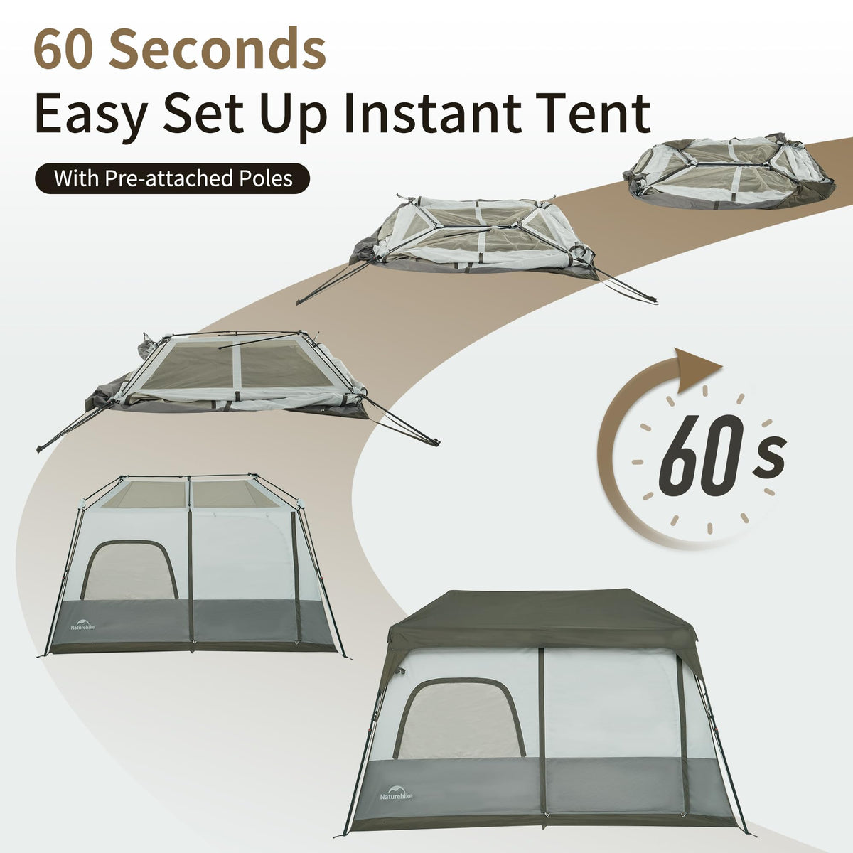 Naturehike 6-8 Person Camping Tent, Easy Set up Instant Tents for Camping, Large