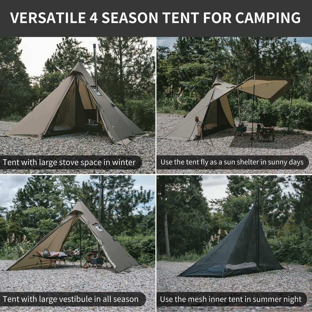 Naturehike Ranch Fire Teepee Tent with Mesh Inner Tent, 4 Season Hot Tent with S, view 6