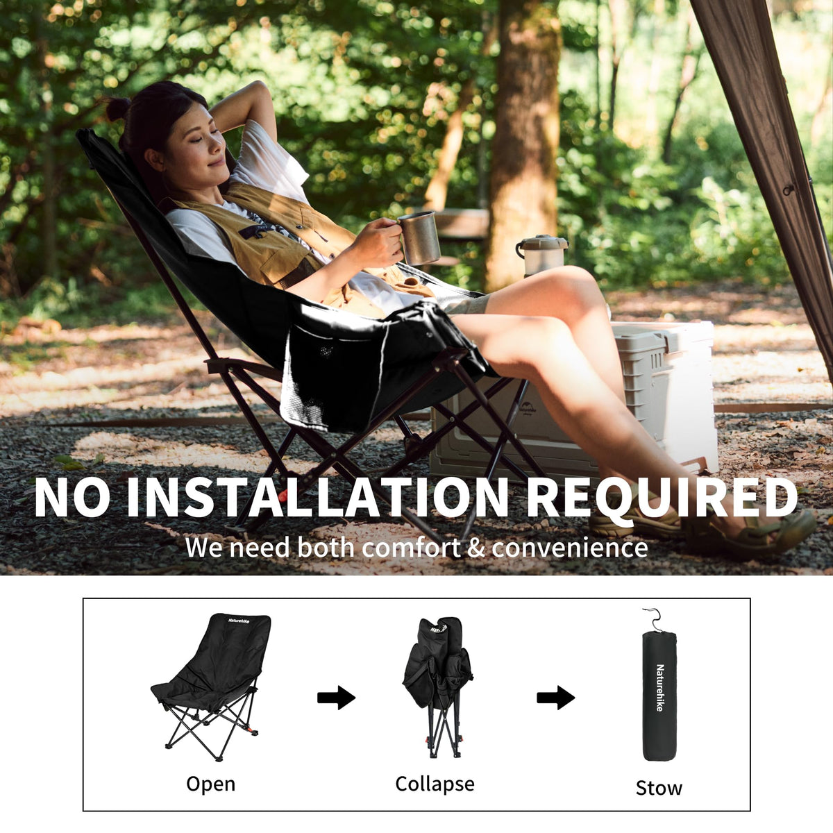 Naturehike Seastar Padded Camping Chair, Oversized 2-Position Adjustable Folding