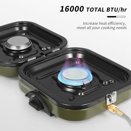 Naturehike 2 Burner Folding Camping Stove with Griddle, Portable Camp Gas Stove, view 4