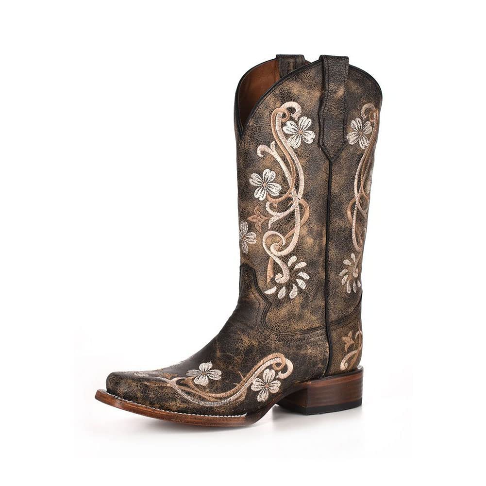 Corral Boots Womens Distressed Embroidered Snip Toe Casual Boots Mid Calf Low He