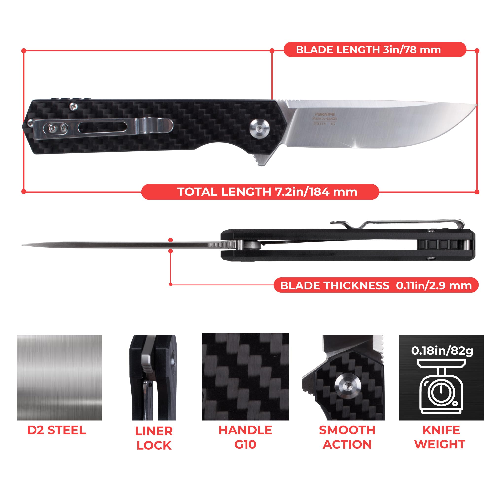 Ganzo Knives Firebird Linerlock CF