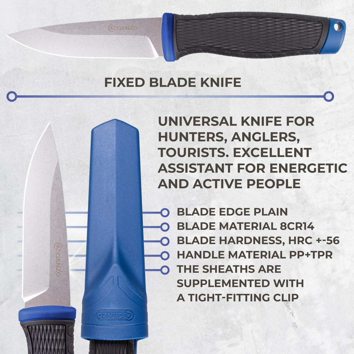 Ganzo G806-BL Fixed Blade Knife 8CR14 Stainless