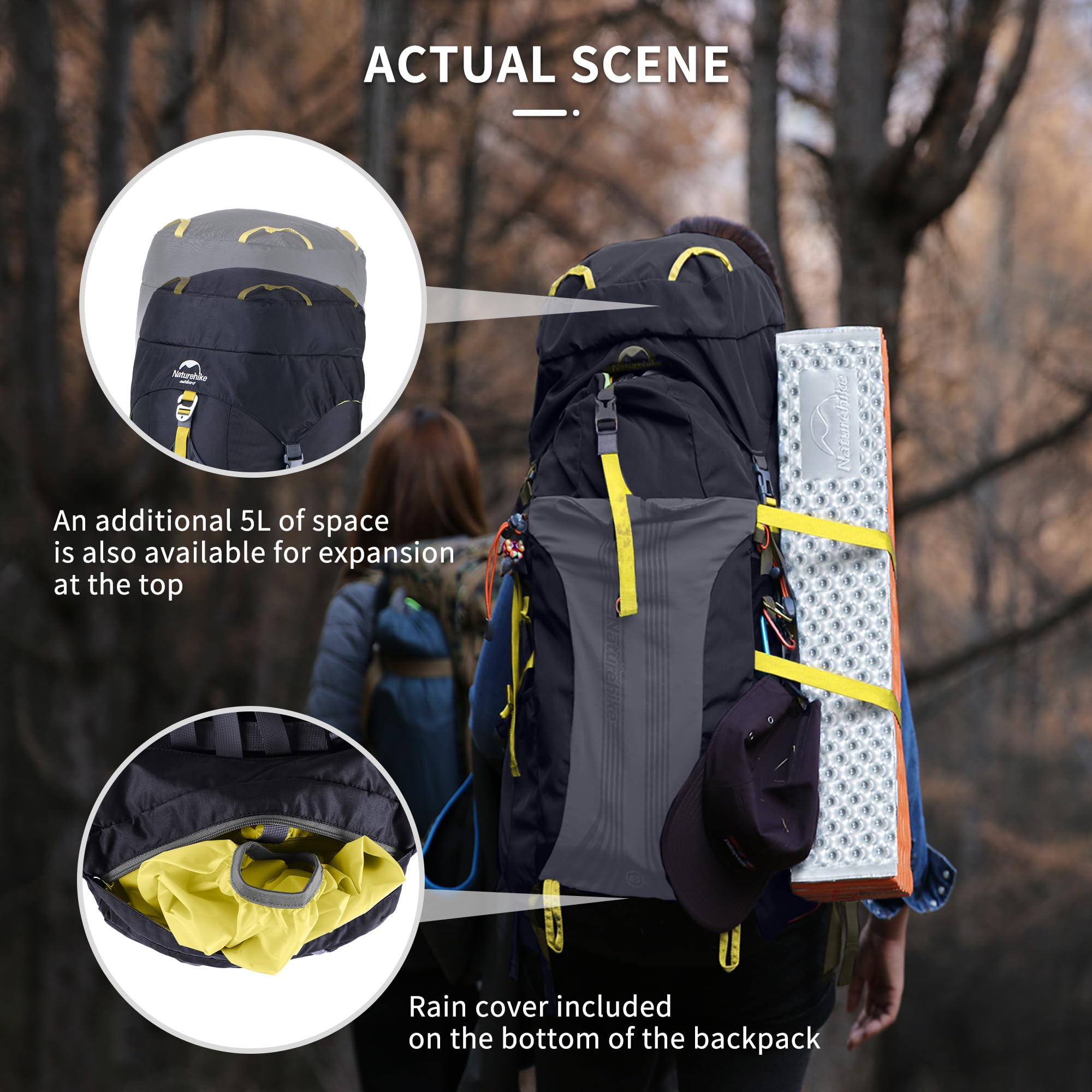 Naturehike 55L Internal Frame Backpack, Travel backpack, Backpacking backpack, f