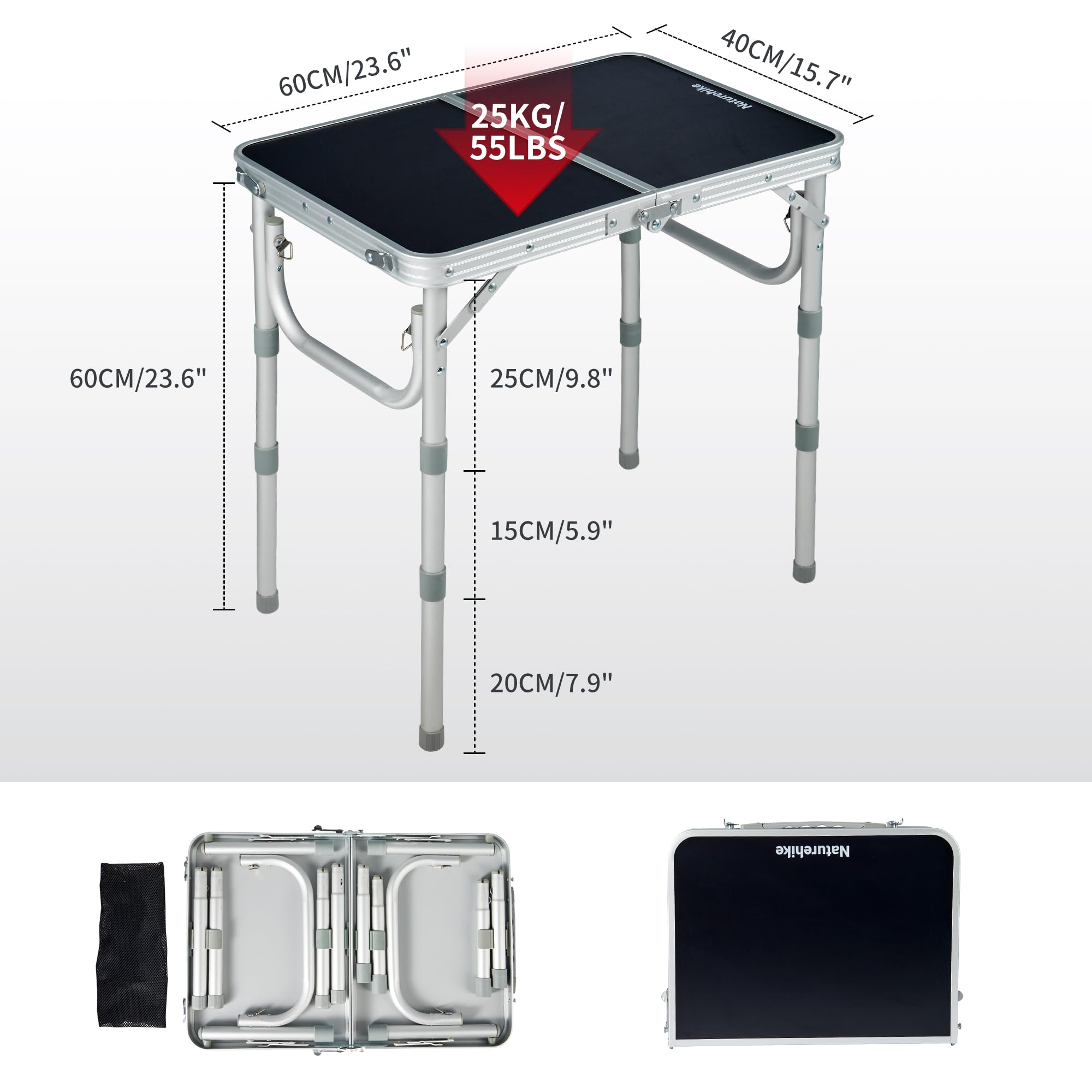 Naturehike Folding Camping Table, 23.6" x 15.7" Portable Table with with Mesh Ho