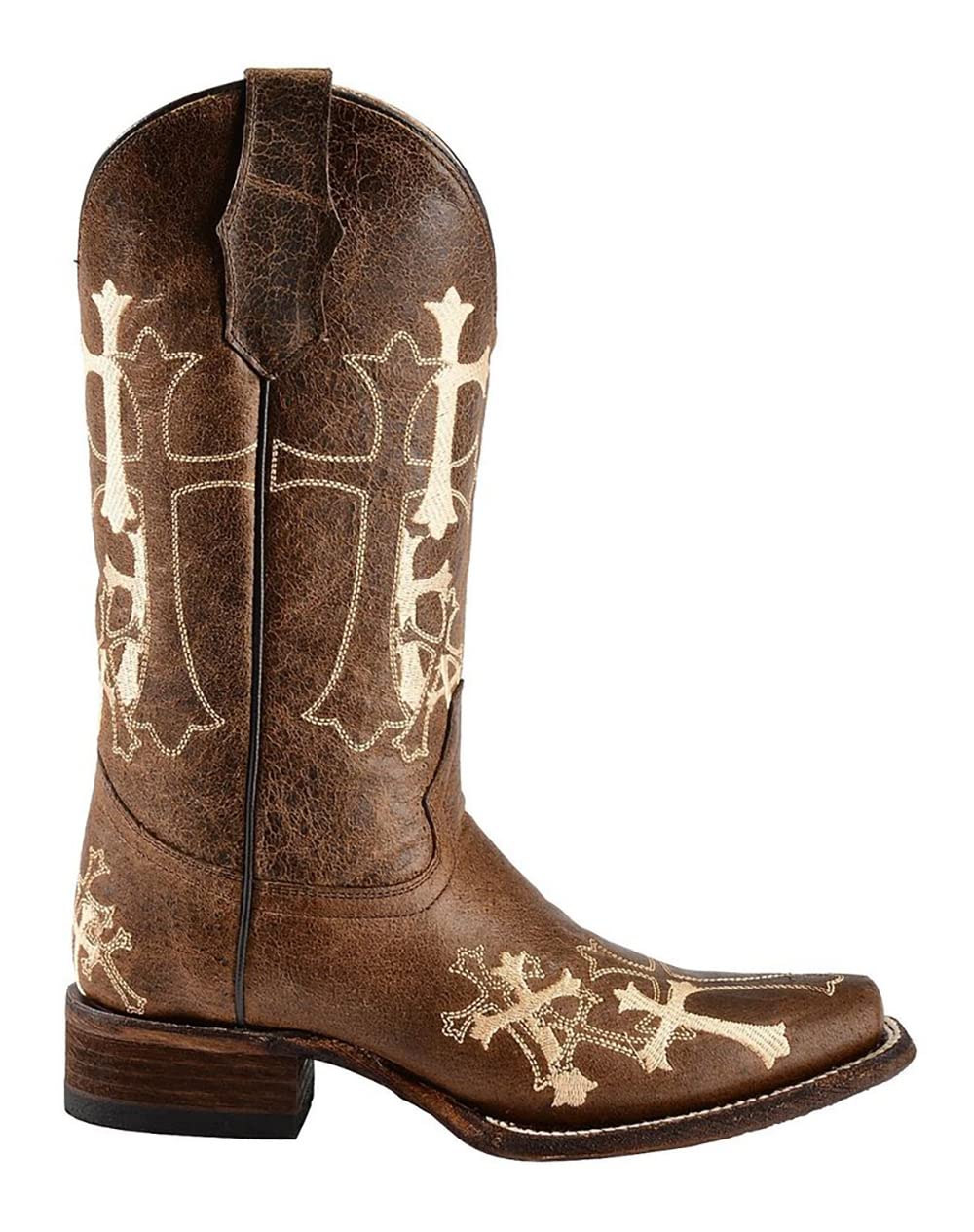 Corral Women's Circle G Side Cross Embroidered Square Toe Western Boot, Brown, 8