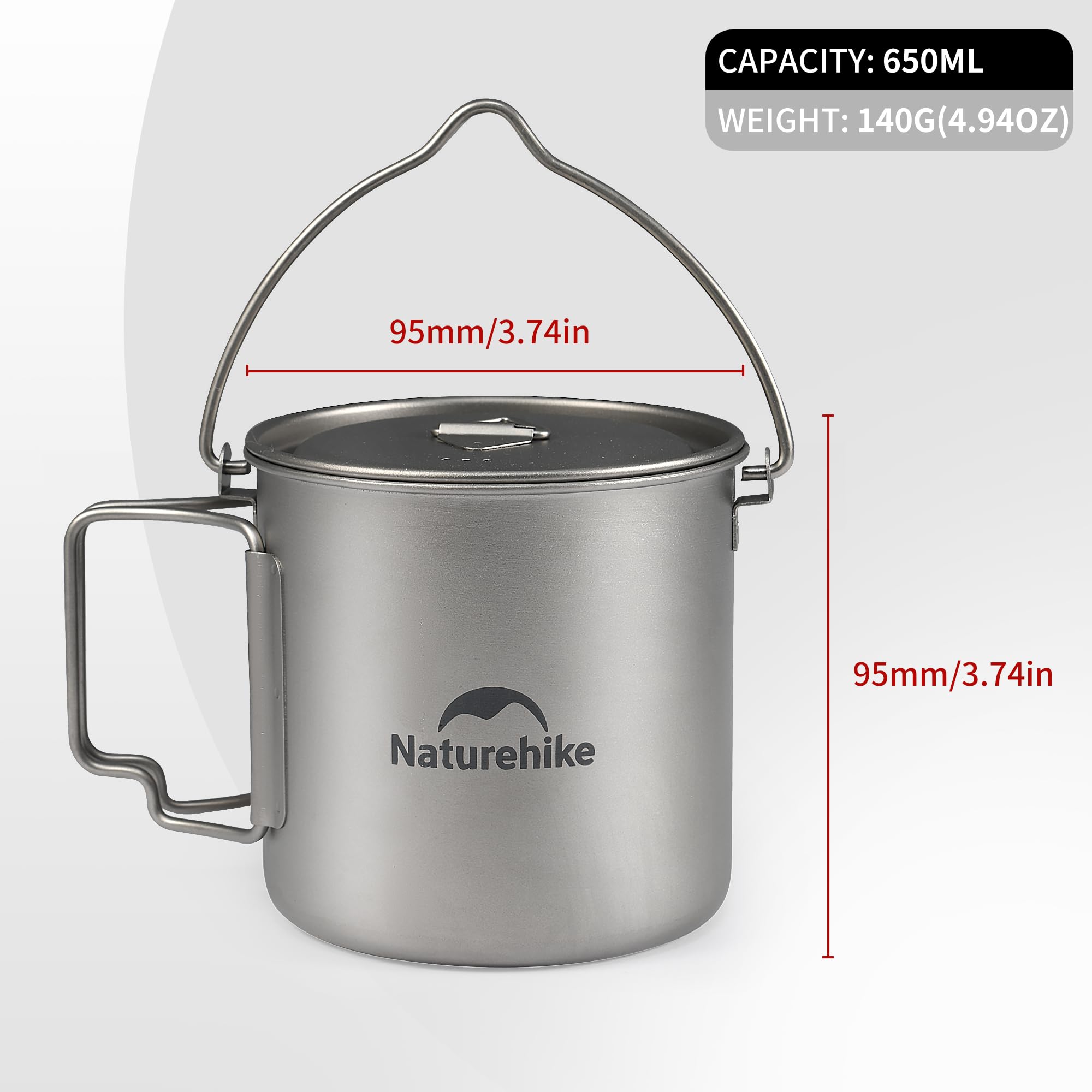 Naturehike Portable 650ml Titanium Mug Cup, Backpacking Ultralight Titanium Cook