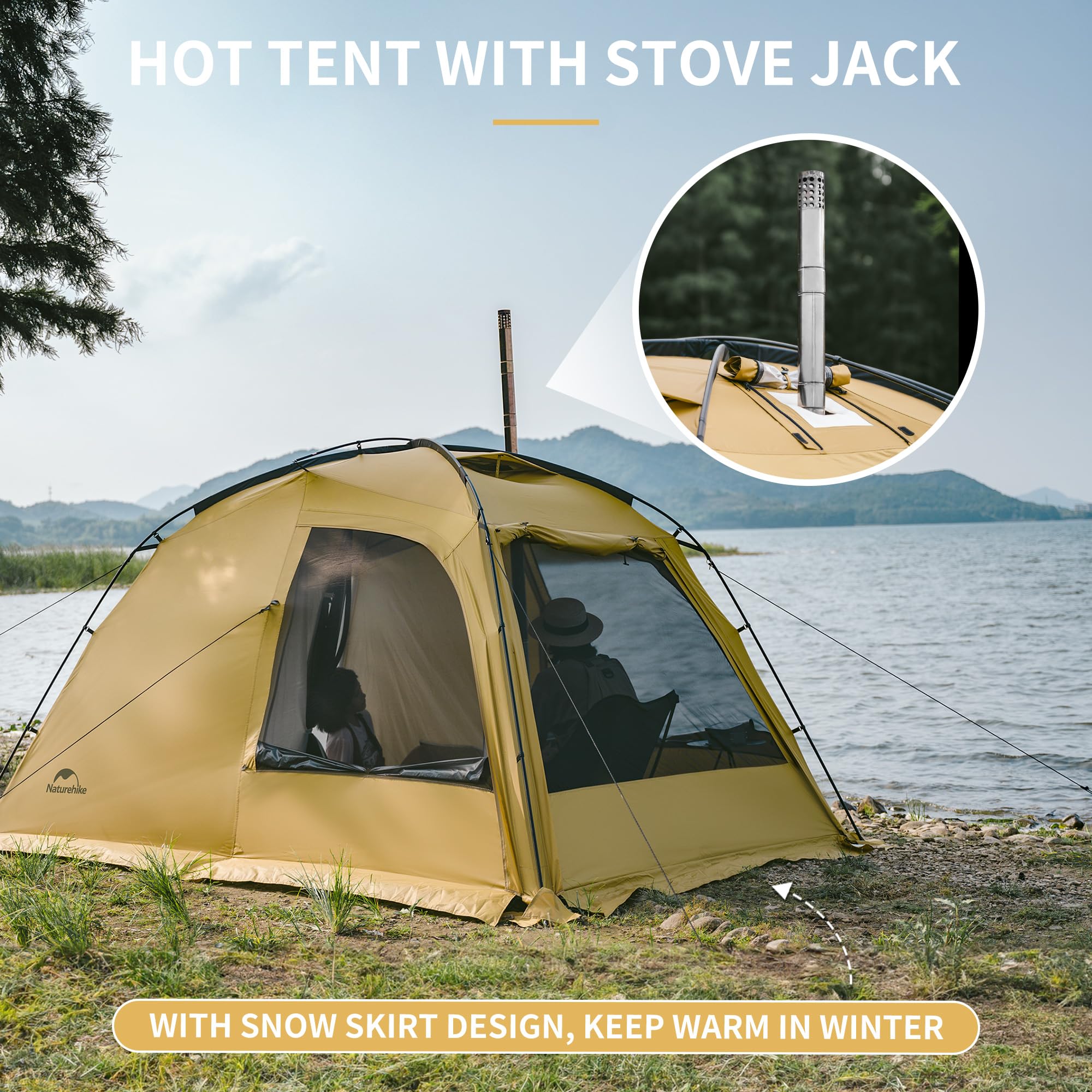 Naturehike Massif Hot Tent with Stove Jack, 4 Season Tent for 2-4 Person, UPF50+