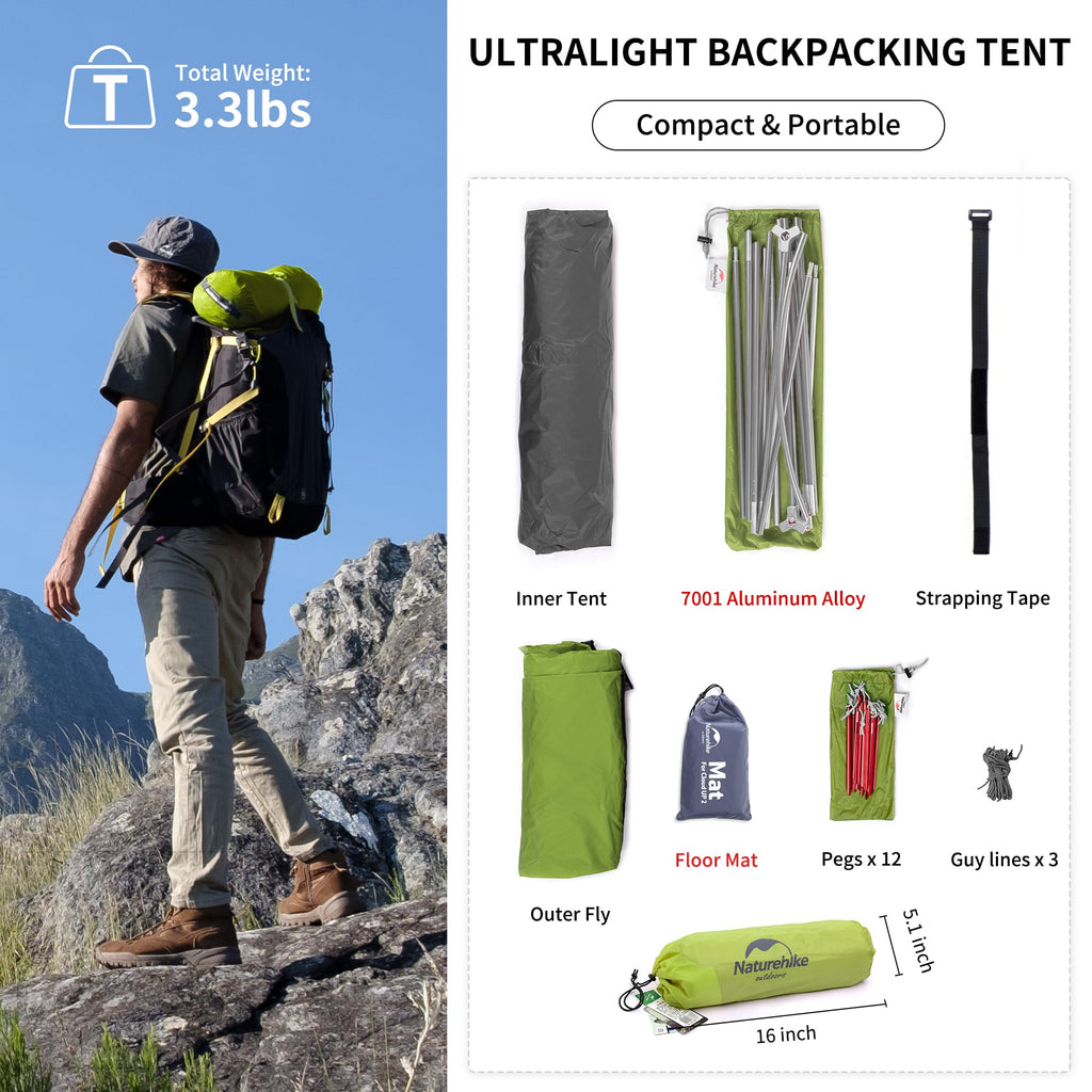 Naturehike Cloud-Up 1 Person Tent Lightweight Backpacking Tent for One Man, Wate, view 6