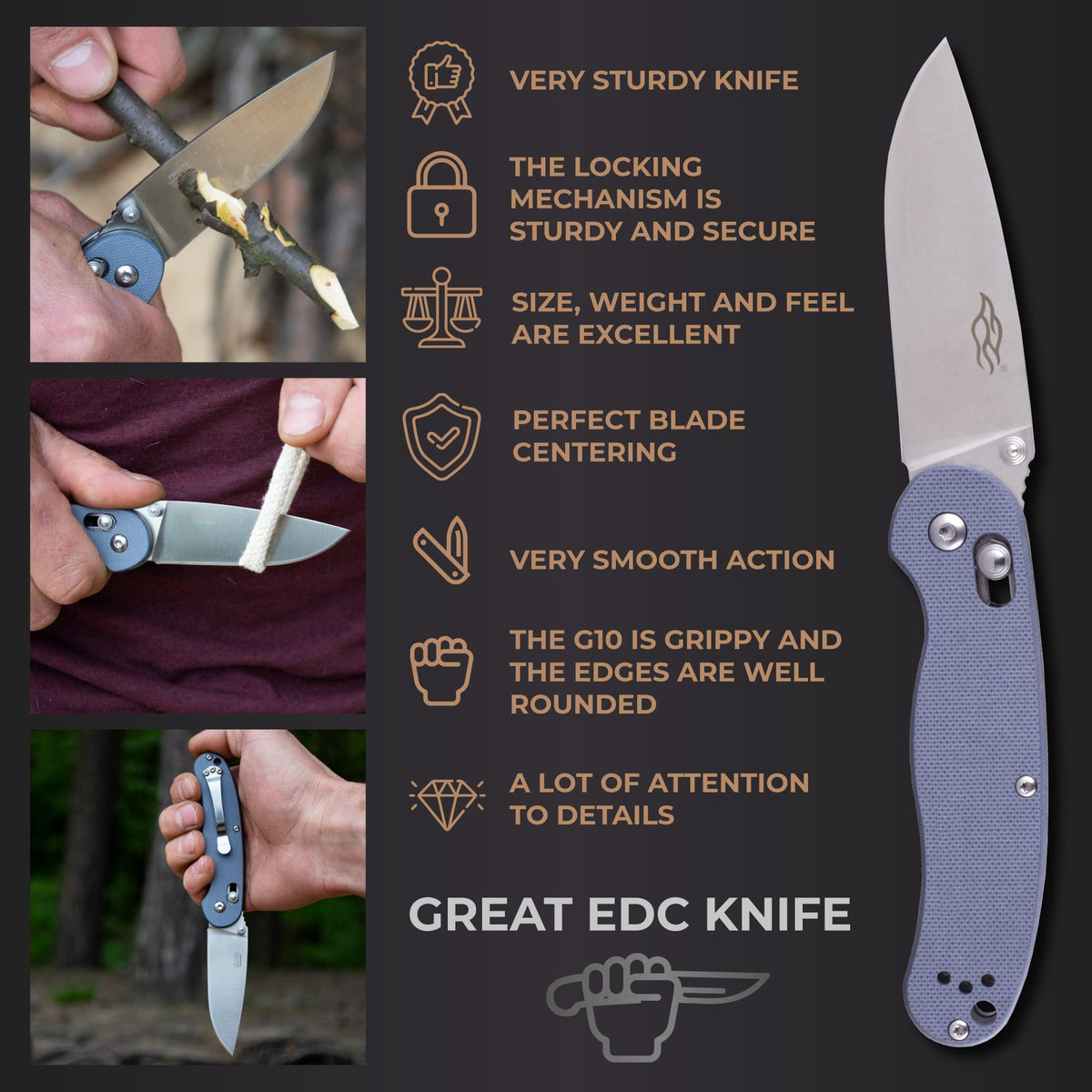 Firebird GANZO Folding Pocket Knife FB727S-GY 440C Stainless