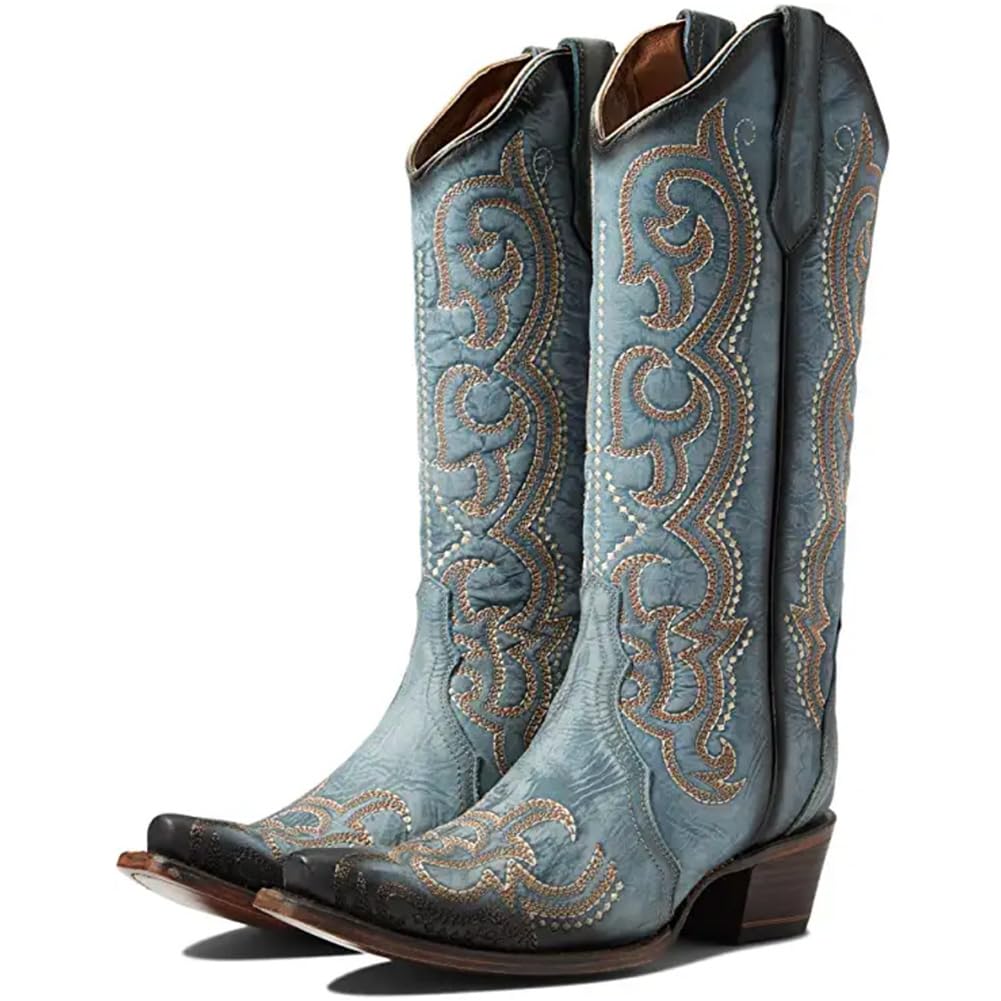 Corral Boots Womens Blue Jean Embroidered Snip Toe Casual Boots Mid Calf Mid Hee, view 5