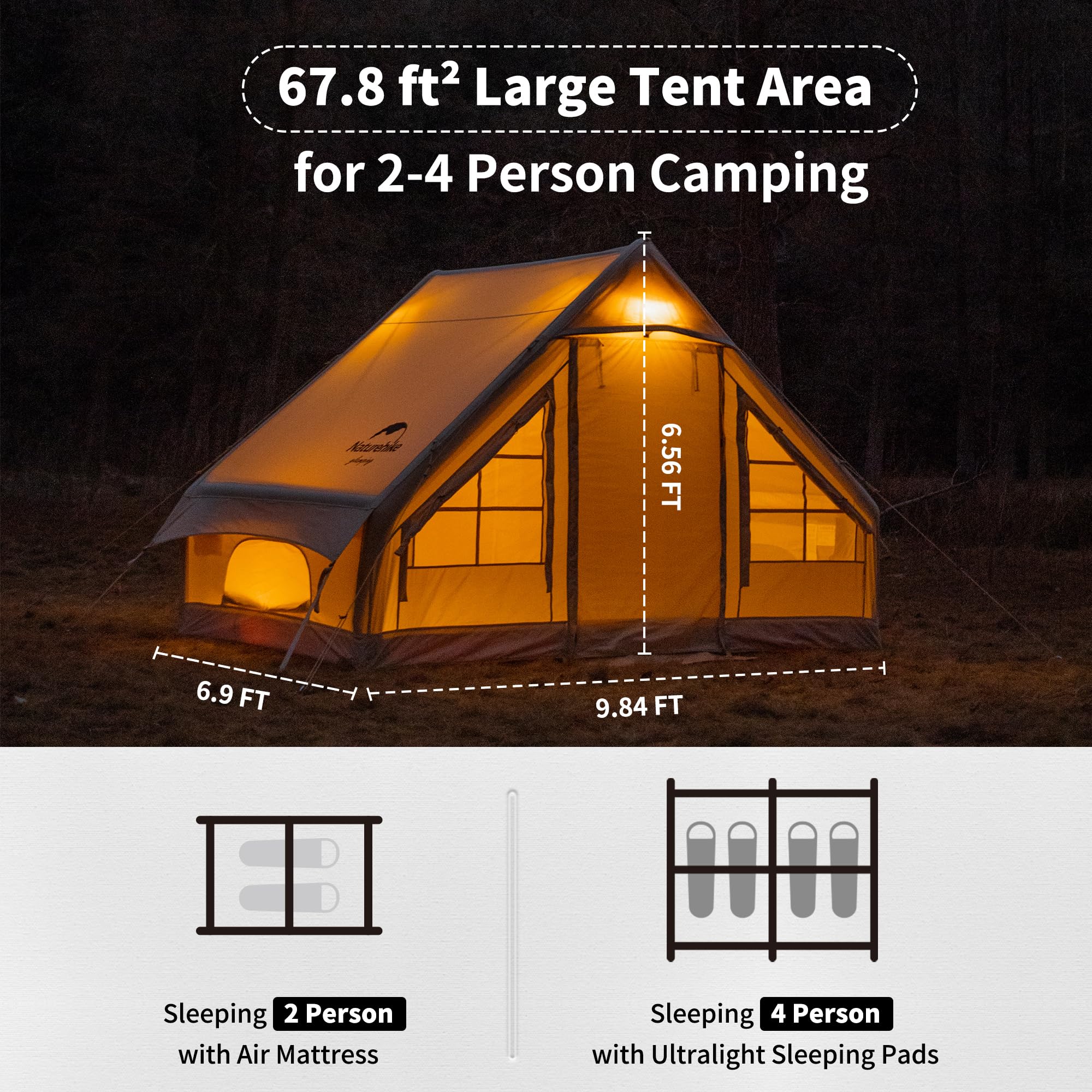 Naturehike Inflatable Tent, 4-8 Person Air Tent, 4 Season Inflatable Tents for C