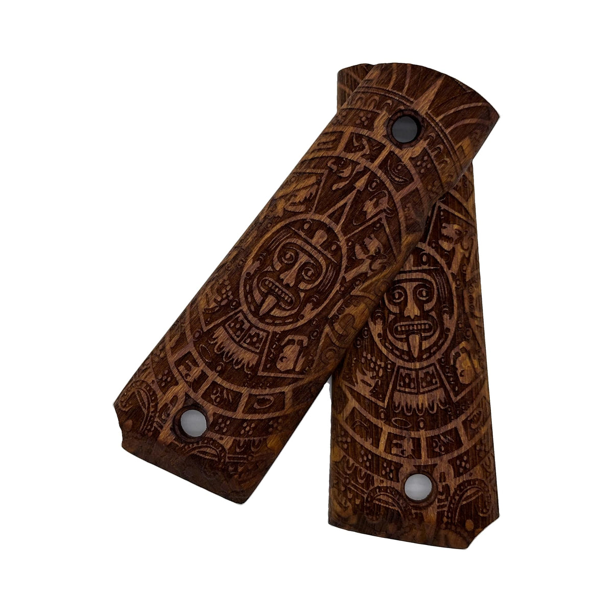 Zib Grips, Aztec Calendar Design 1911 Wooden Pistol Grips