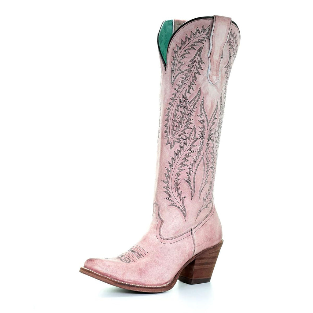 CORRAL Women's Embroidery Tall Top Snip Toe Western Cowgirl Style Leather Knee-H
