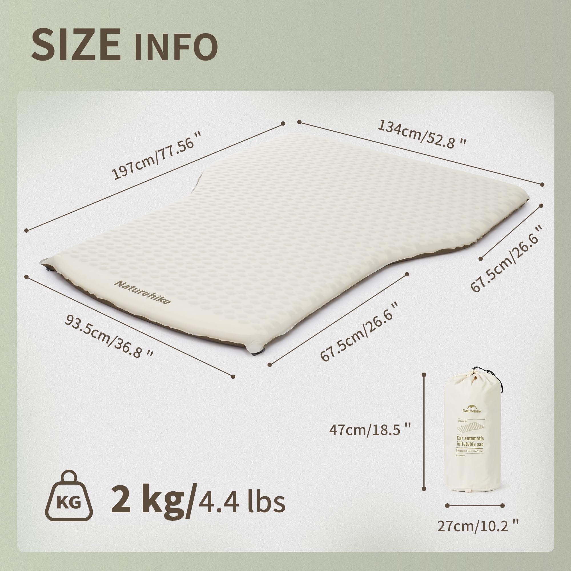 Naturehike 2.56’’ Thickened Car Mattress for SUV Camping, Self Inflating Sleepin