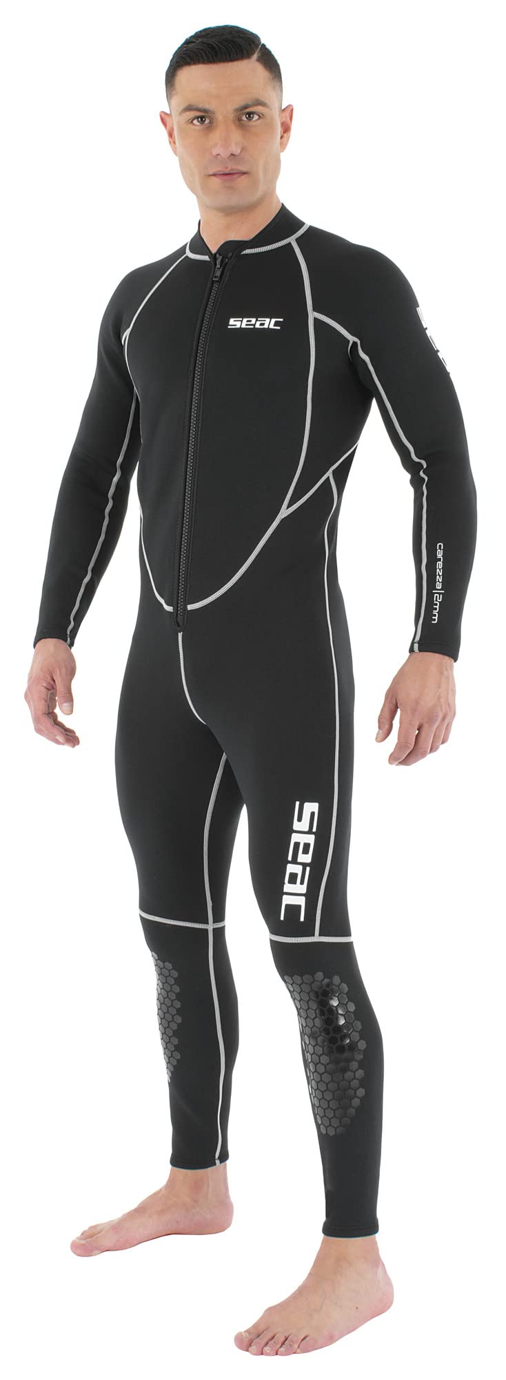 Seac Carezza Man, 2 mm one-Piece Double-Lined Neoprene Suit, Front Zip and PU Kn