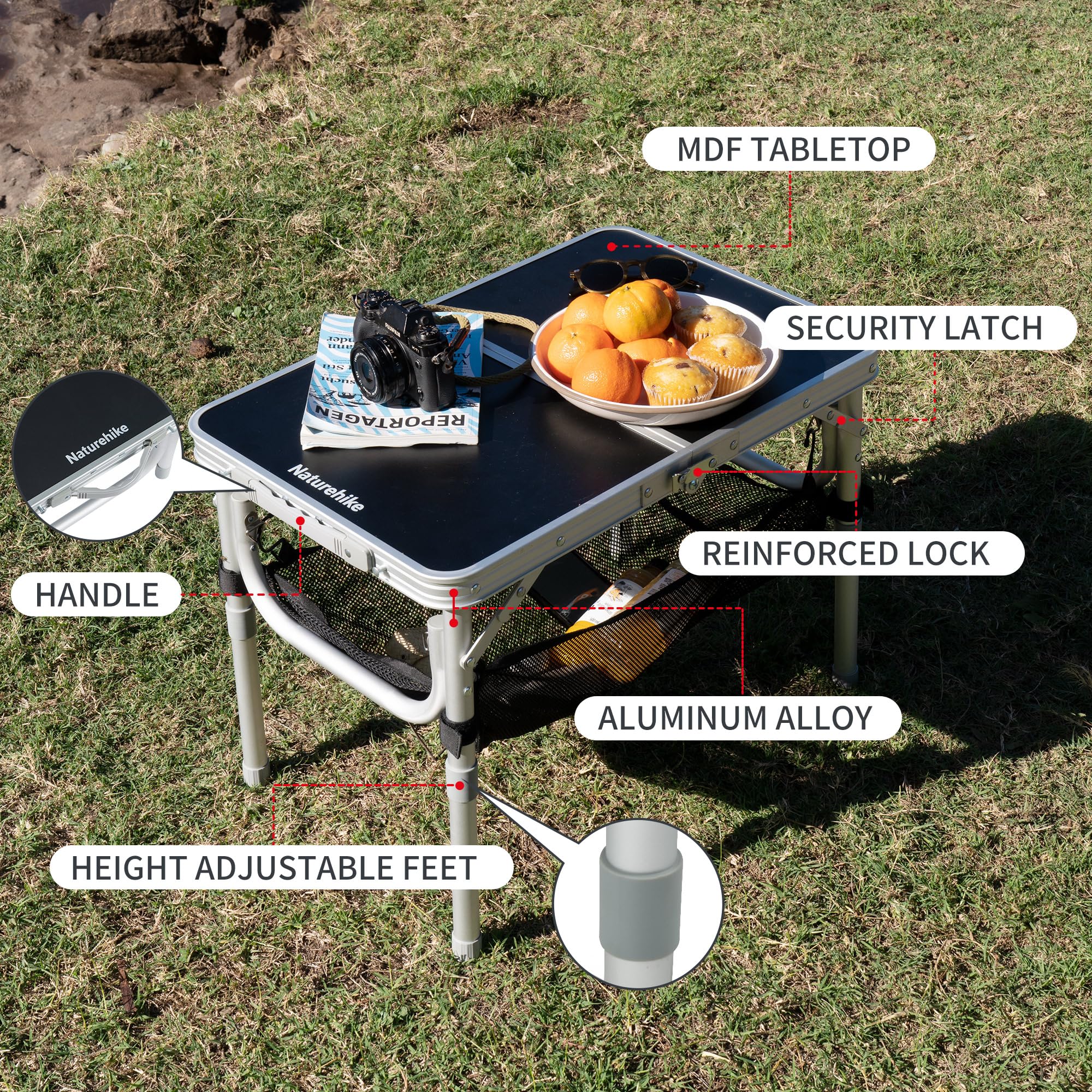 Naturehike Folding Camping Table, 23.6" x 15.7" Portable Table with with Mesh Ho