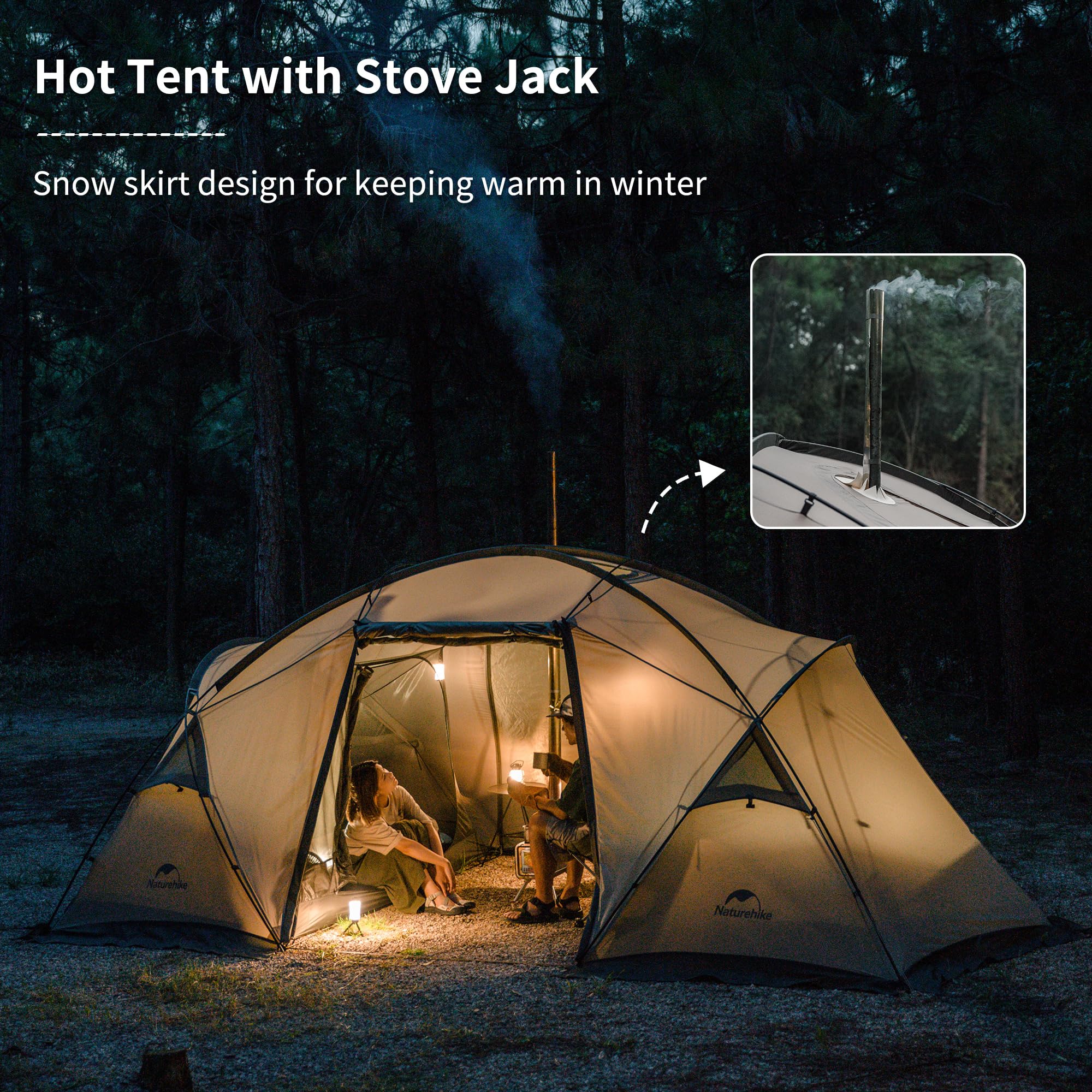 Naturehike Massif Hot Tent with Stove Jack, 4 Season Tent for 2-4 Person, UPF50+