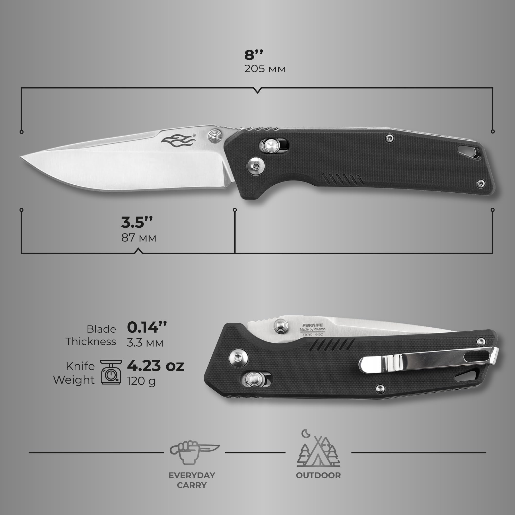 Firebird GANZO F7601 Pocket Folding Knife 440C Stainless