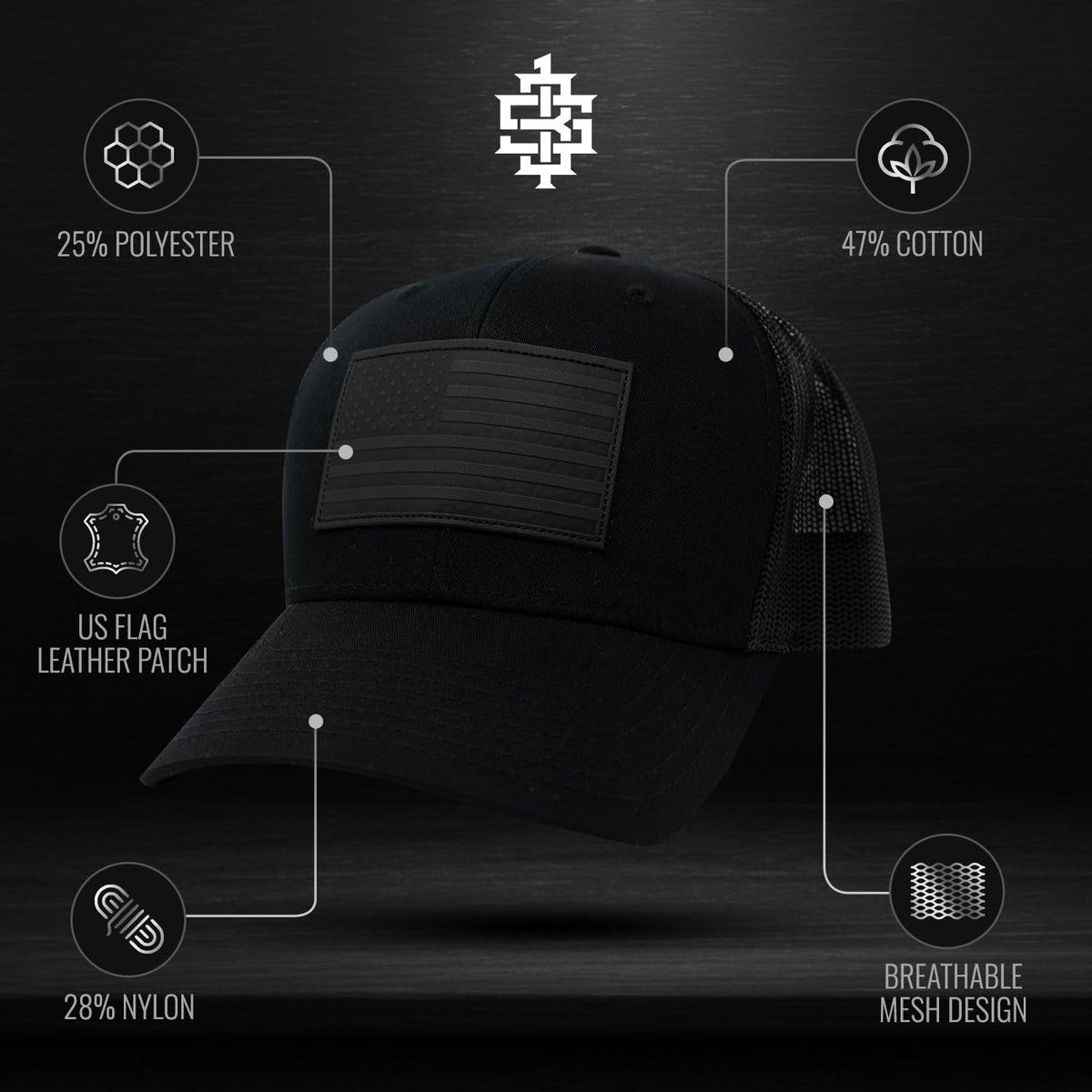 13 STRIPES American Flag Hat – Leather Patch Mesh Back Snapback Hat for Men & Wo