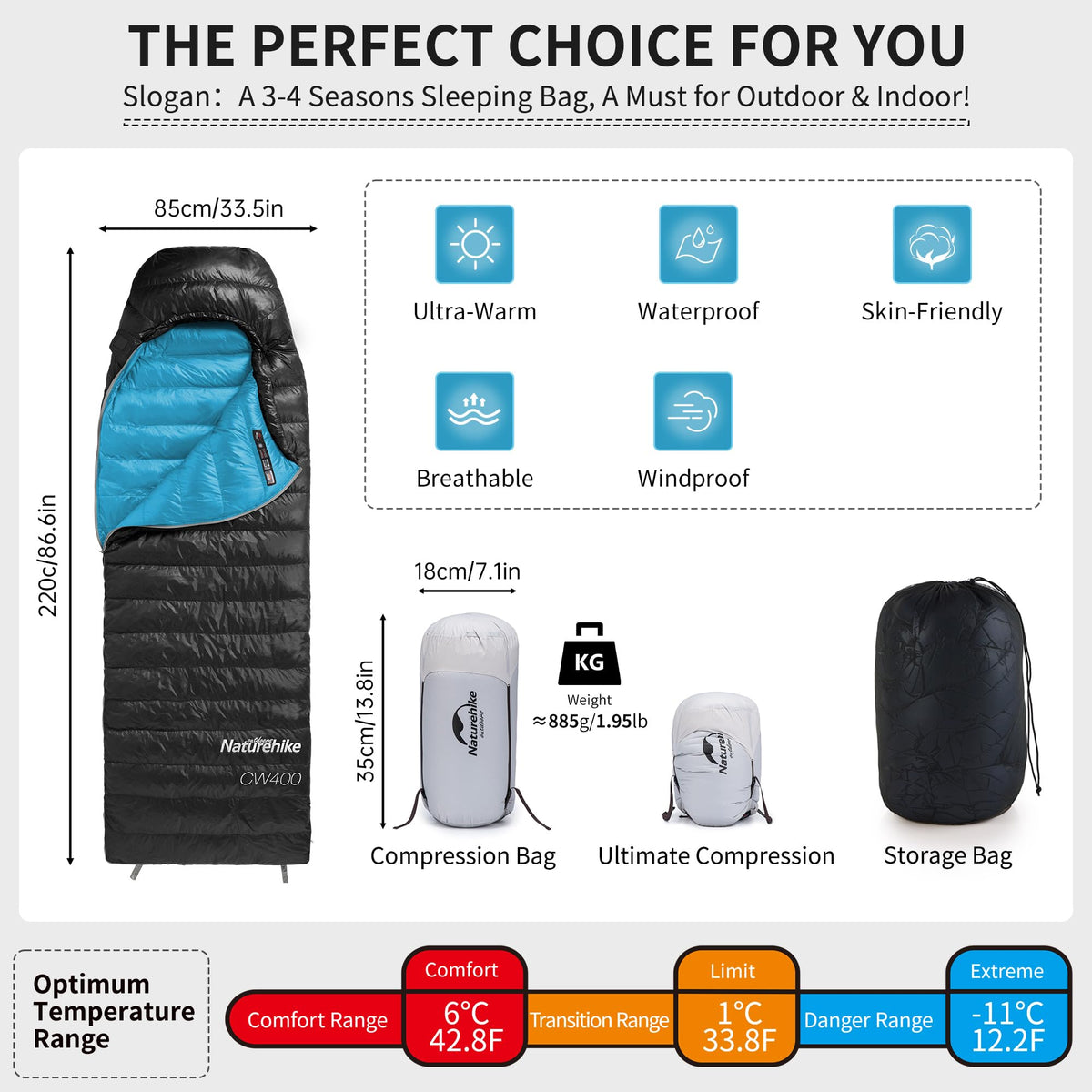 Naturehike Ultralight Duck Down Cold Weather Sleeping Bag, 750FP Compact Sleepin