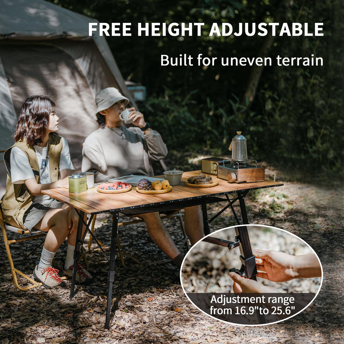 Naturehike MW03 Portable Camping Table with Adjustable Legs, Lightweight Aluminu