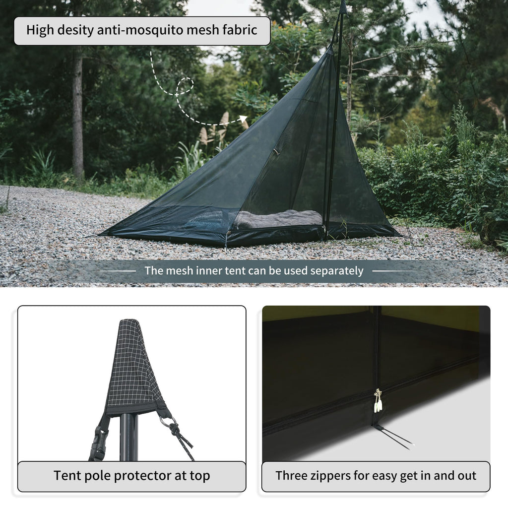 Naturehike Ranch Fire Teepee Tent with Mesh Inner Tent, 4 Season Hot Tent with S, view 4