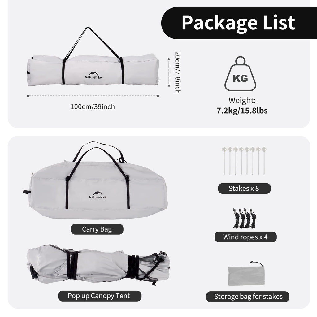 Naturehike Canopy Tent 10 x 10, 60S Easy Setup Instant Pop up Tent, Camping Sun, view 7
