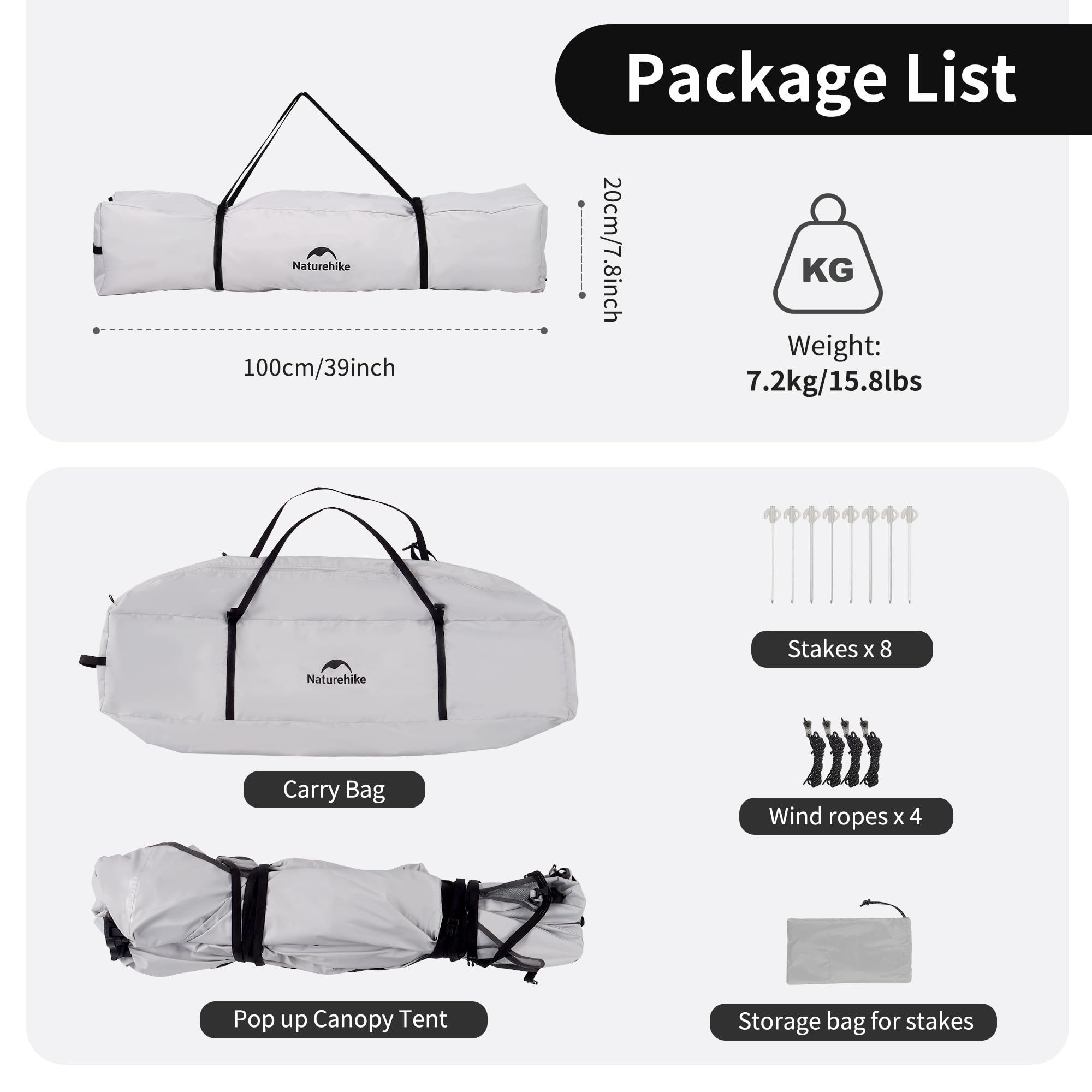 Naturehike Canopy Tent 10 x 10, 60S Easy Setup Instant Pop up Tent, Camping Sun