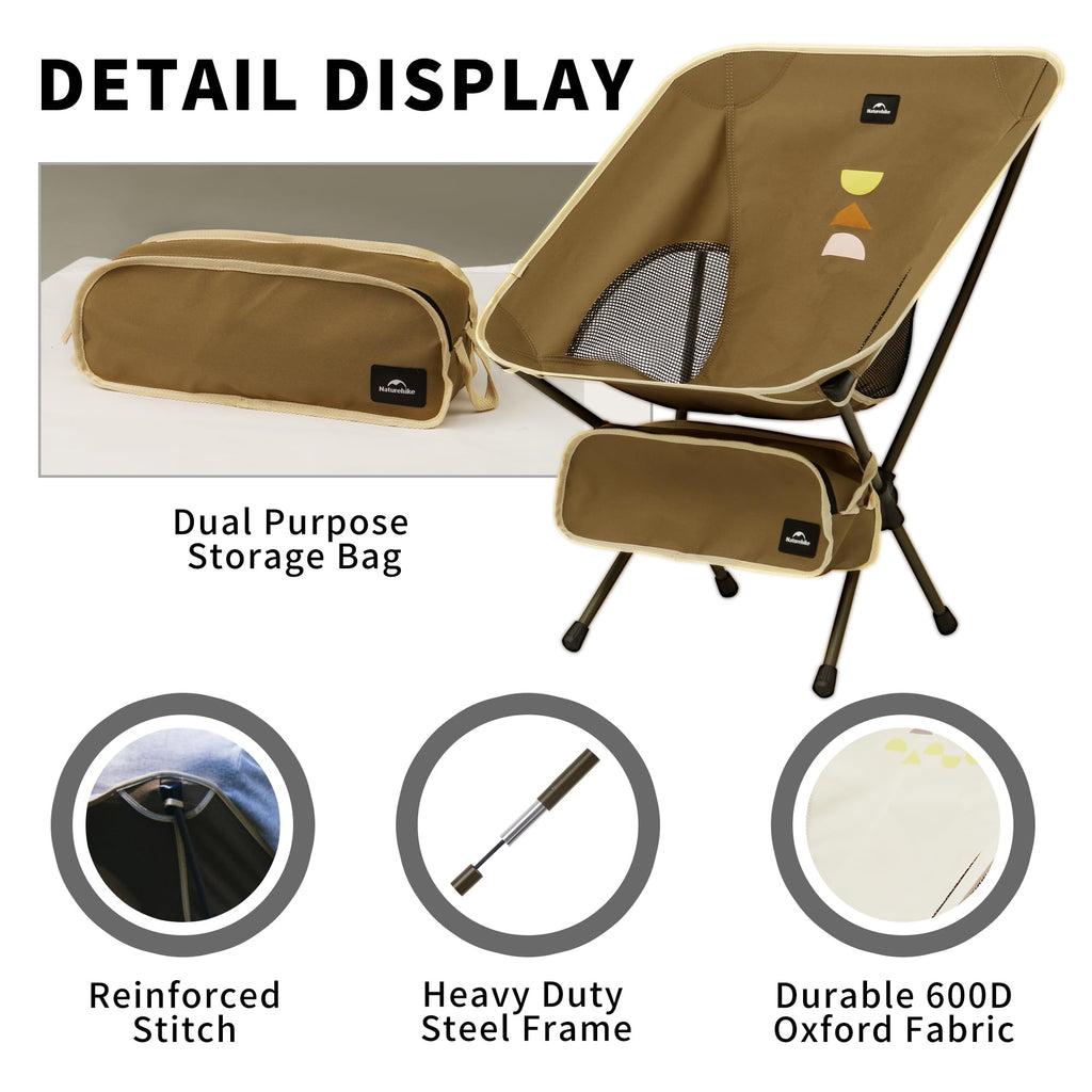Naturehike Portable Camping Chair, Compact Backpacking Chair with Storage Bag, S, view 3