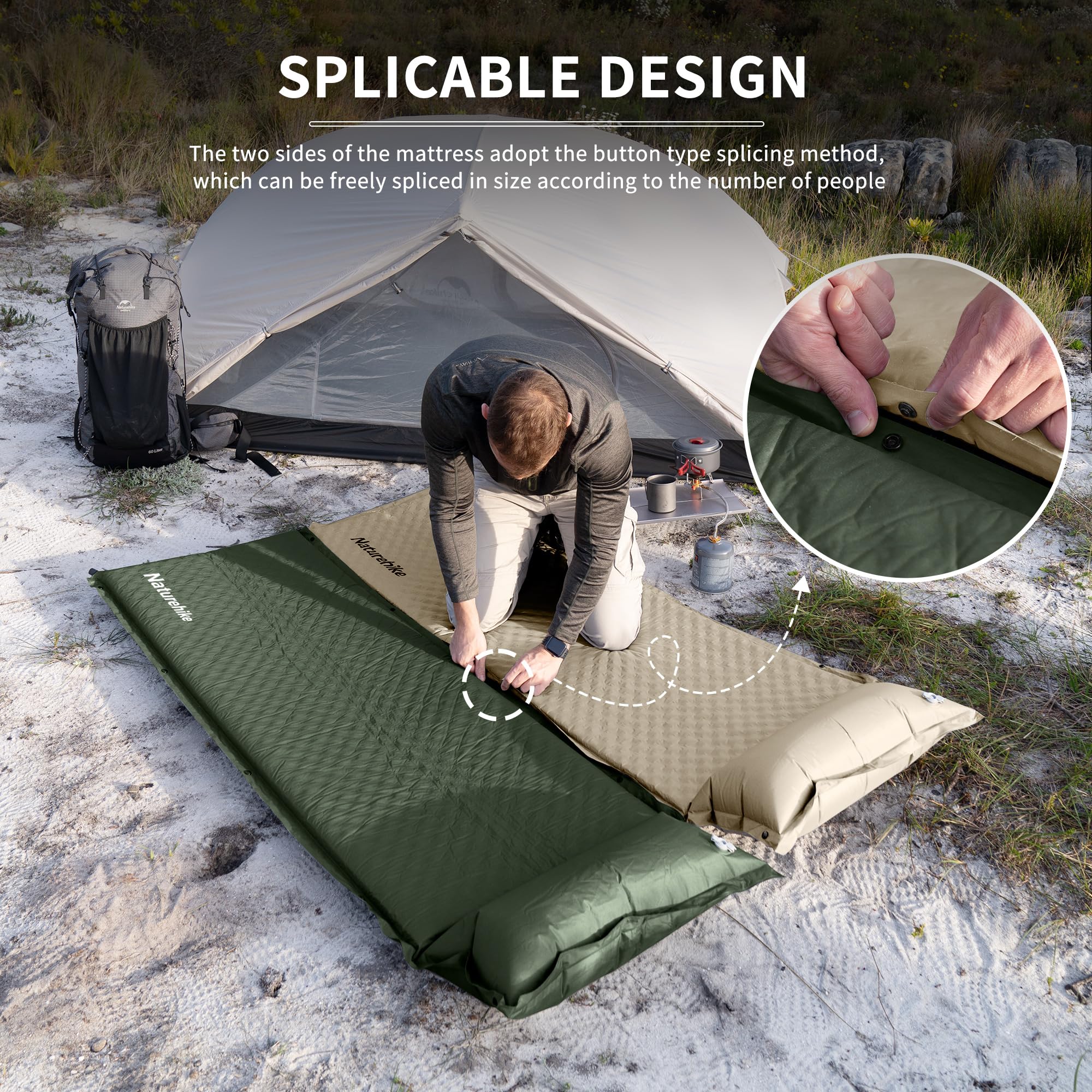 Naturehike 4"/10cm Ultra Thick Foam Self Inflating Sleeping Pad with Pillow, R9.