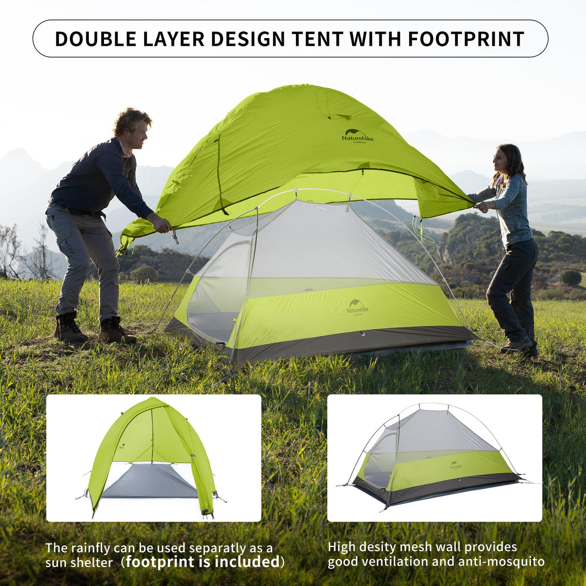 Naturehike Cloud-Up 1 Person Tent Lightweight Backpacking Tent for One Man, Wate