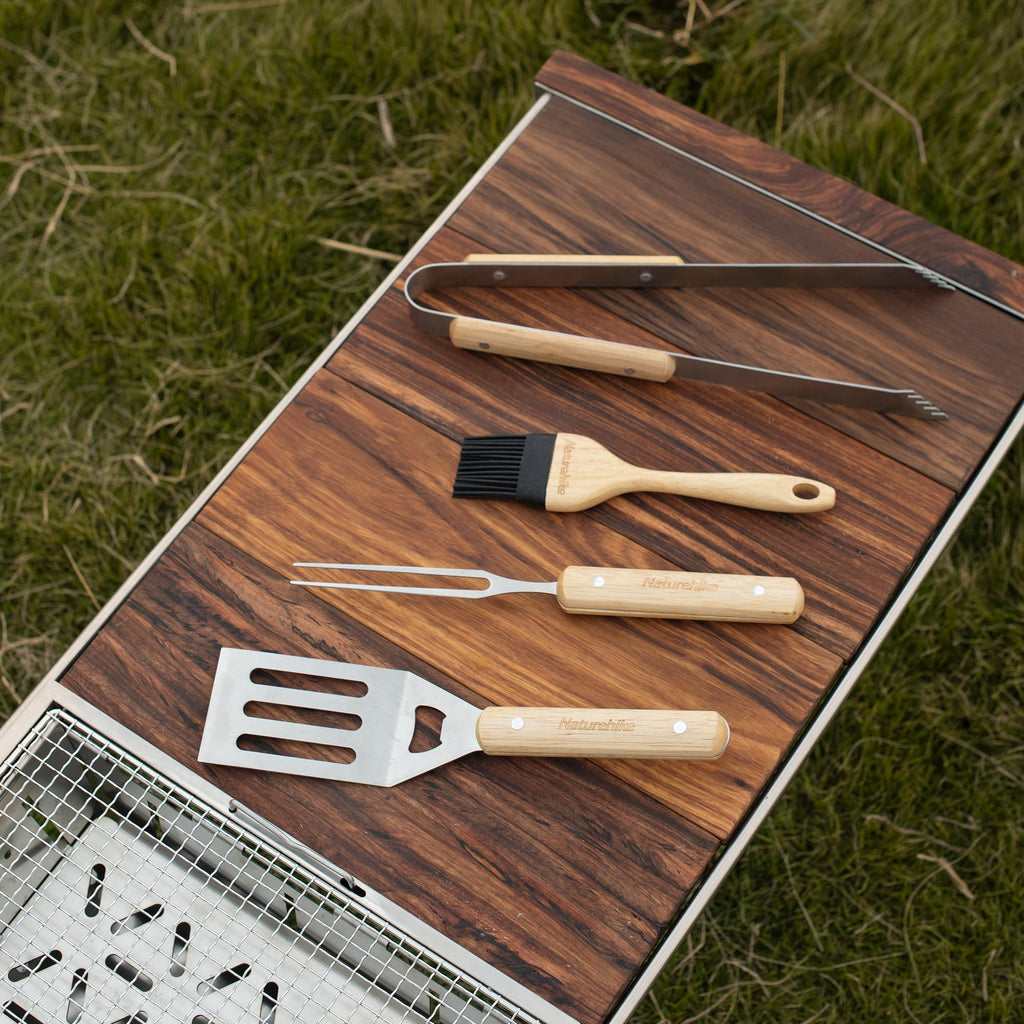 Naturehike Grill Tools Set, Stainless Steel Barbecue Utensils Set with Olive Woo, view 3