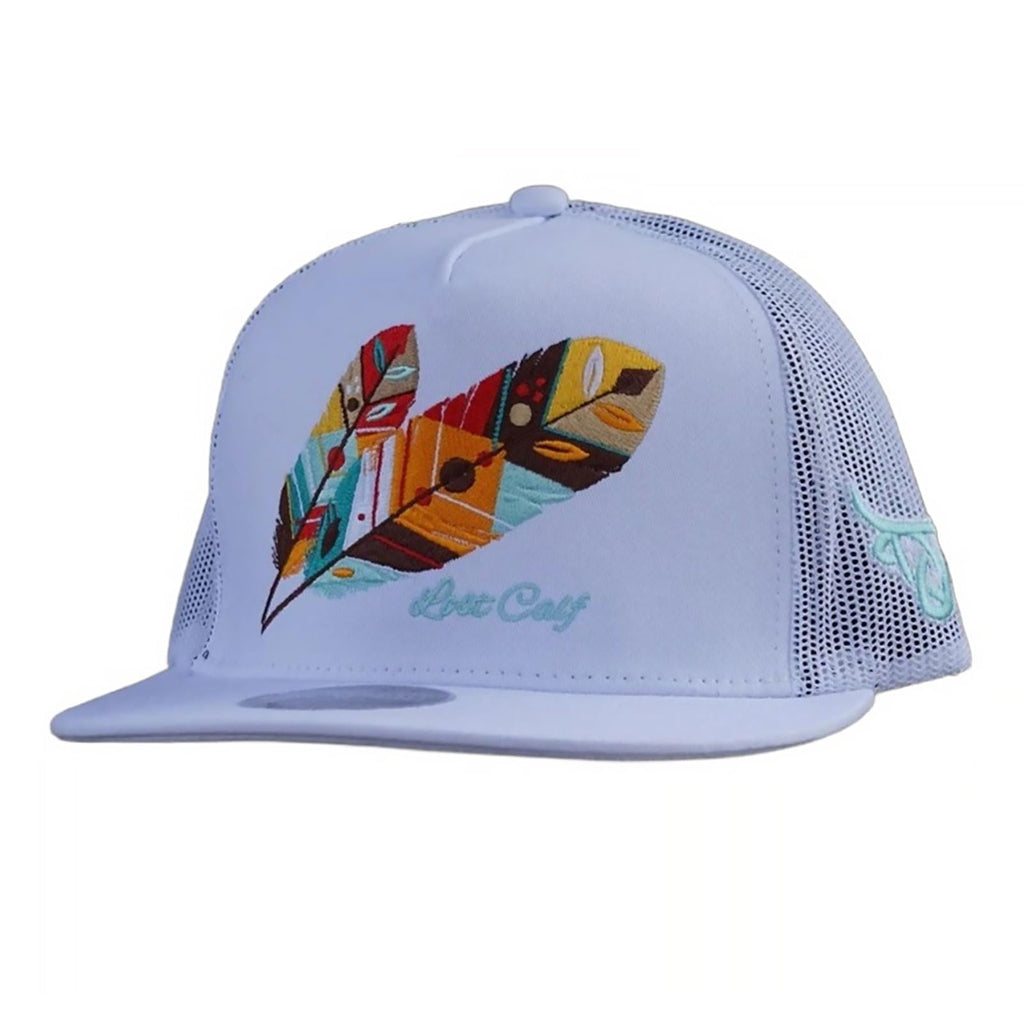 Lost Calf Feather White Flat Trucker - Hats Cap