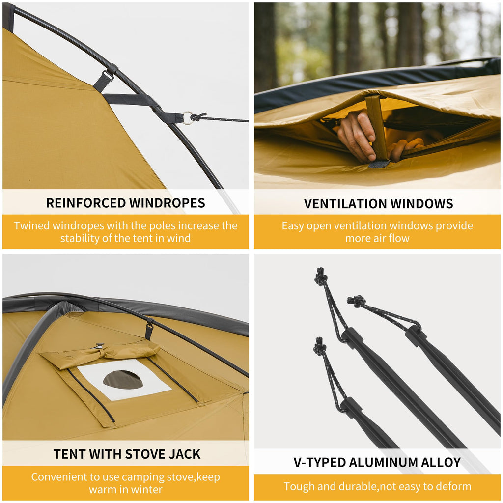 Naturehike Massif Hot Tent with Stove Jack, 4 Season Tent for 2-4 Person, UPF50+, view 8