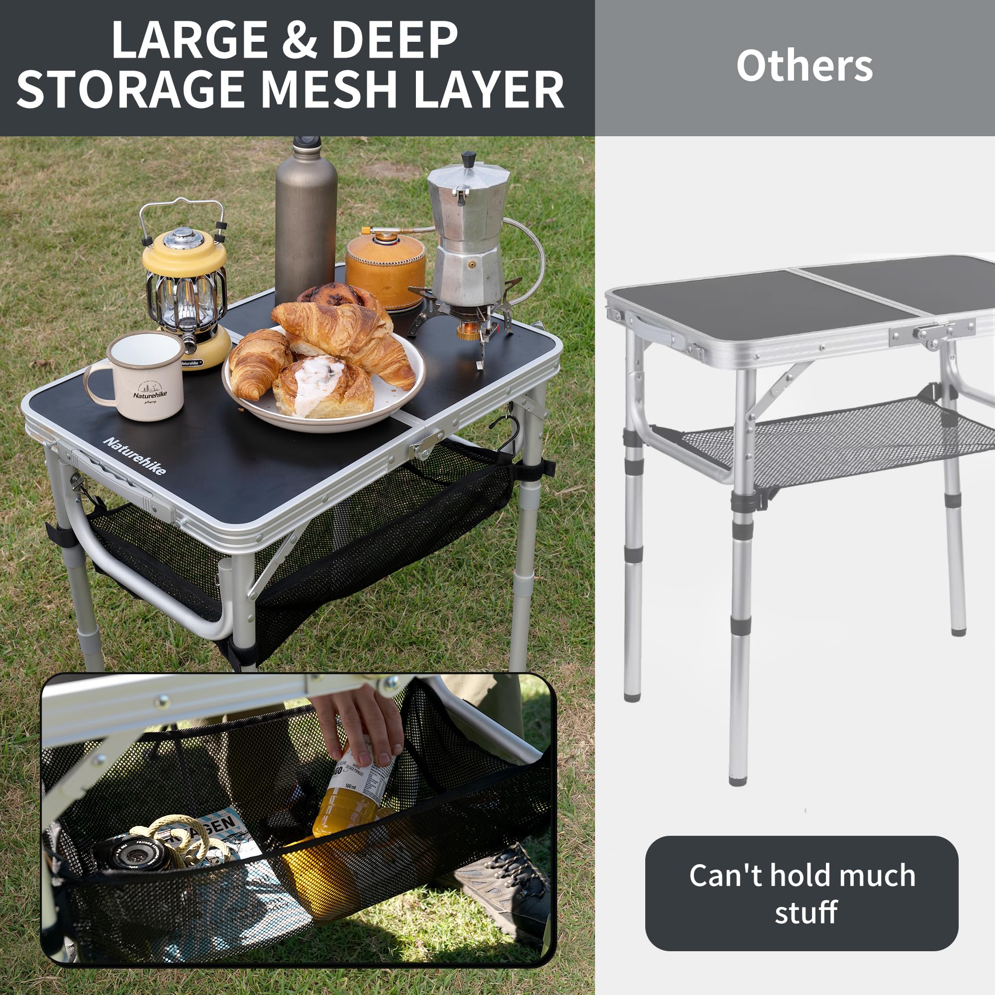 Naturehike Folding Camping Table, 23.6" x 15.7" Portable Table with with Mesh Ho