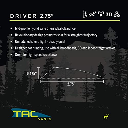 TAC Vanes 2.75" Driver Hybrid Vanes, Black, 36-Pack, for Archery & Shooting.