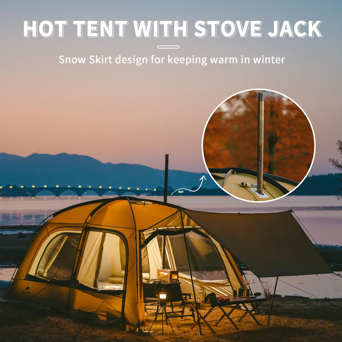 Naturehike Dune Hot Tent with Stove Jack, Waterpooof UV Protection 2-3 Person Wi