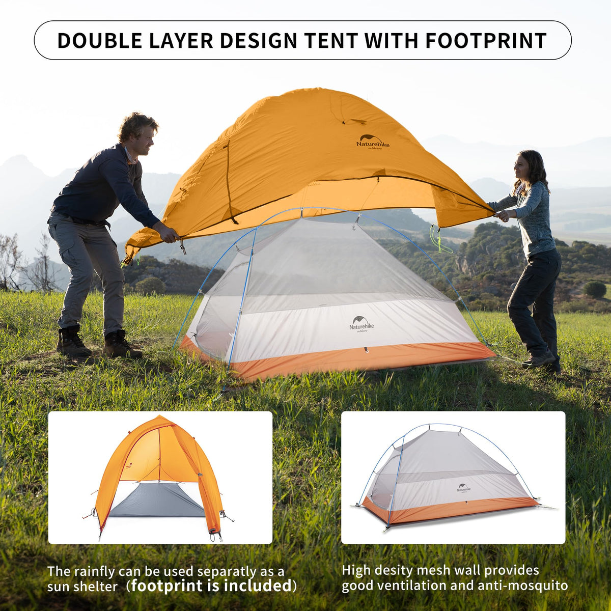 Naturehike Cloud-Up 1 Person Tent Lightweight Backpacking Tent for One Man, Wate
