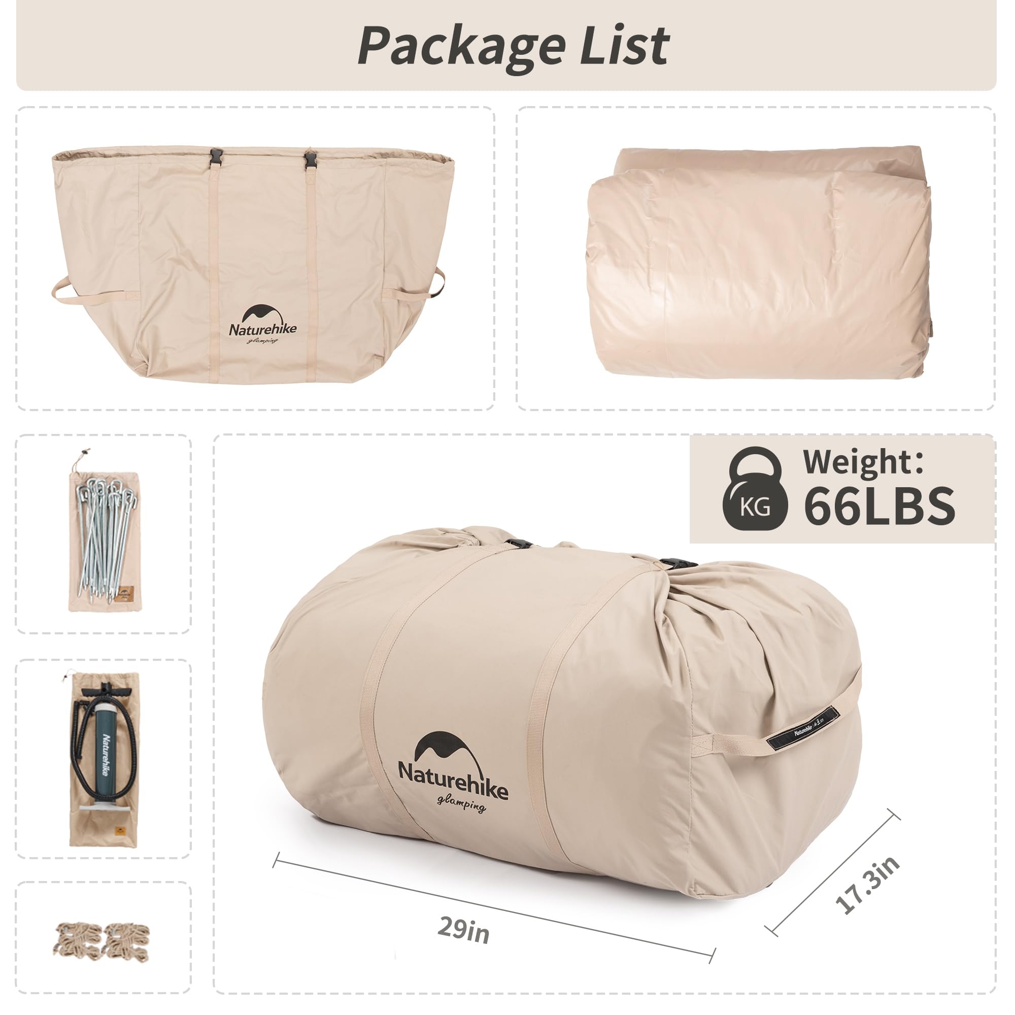 Naturehike Inflatable Tent House for Camping, Breathable Cotton Glamping Tent wi